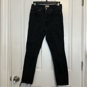 Free People We The Free Black Distressed high waist jeans